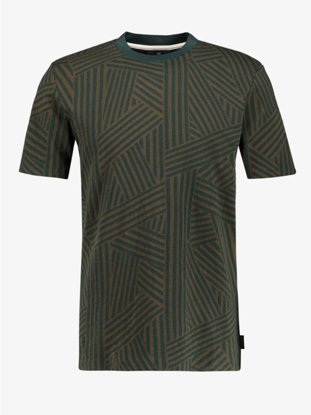 Mens Scotch and Soda Geometric Pattern Crew Neck Tee - Green/Brown size S